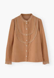 Cordbluse mit Spitze, Rauchiger Pfirsich, webstill