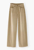 Mittelhoch taillierte Jeans mit weitem Bein, Gewaschenes Champignon-Beige, webstill