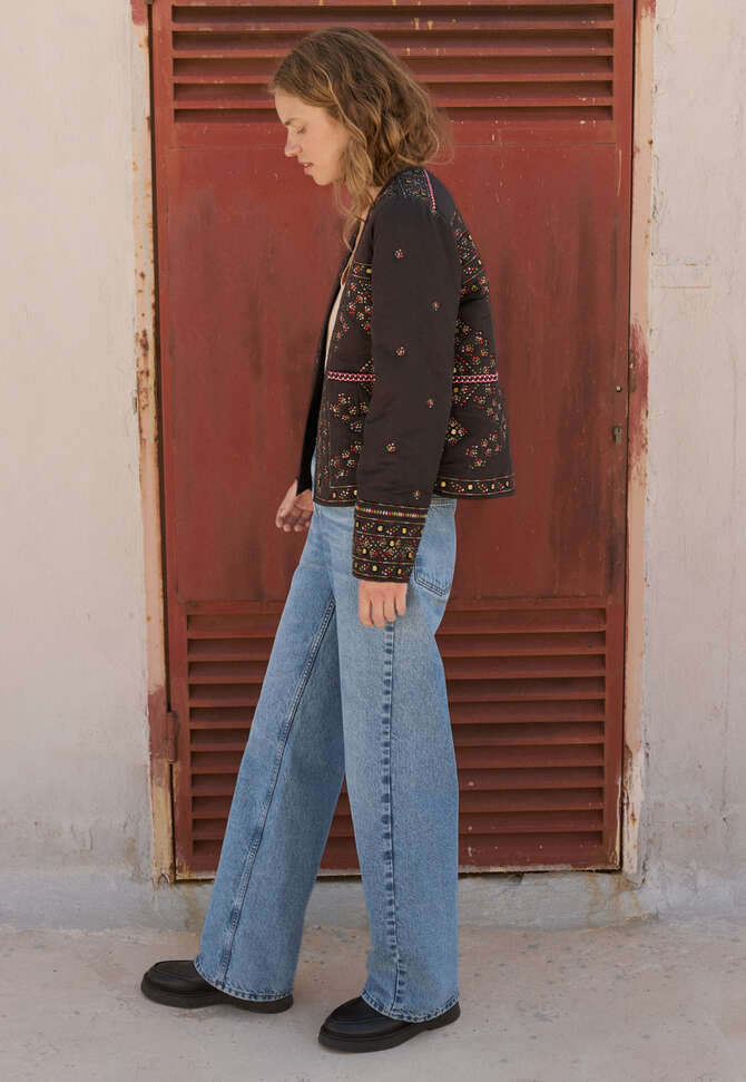 Bestickte Steppjacke, Kohlschwarz, completeTheLook