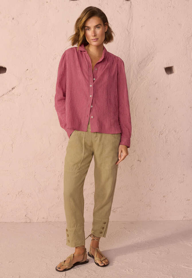 Gestreifte Crinkle-Bluse, Pink, completeTheLook