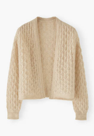Cardigan mit Zopfmuster, Hafer, webstill
