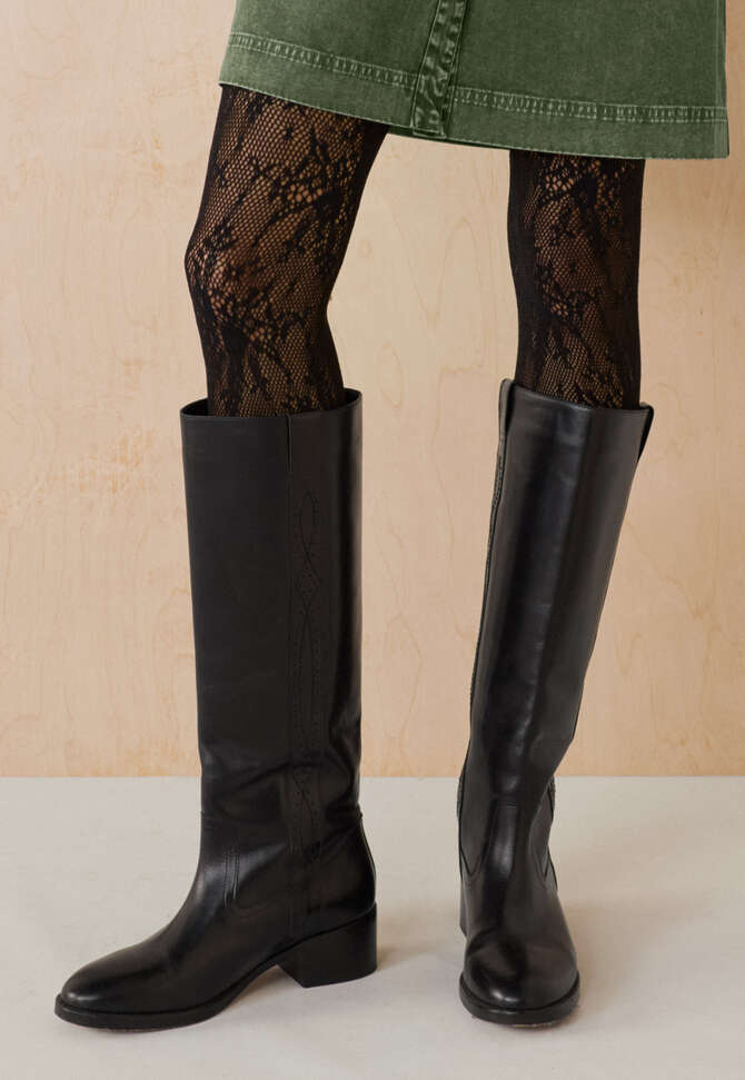 Strumpfhosen mit Spitzenmuster, Schwarz, completeTheLook