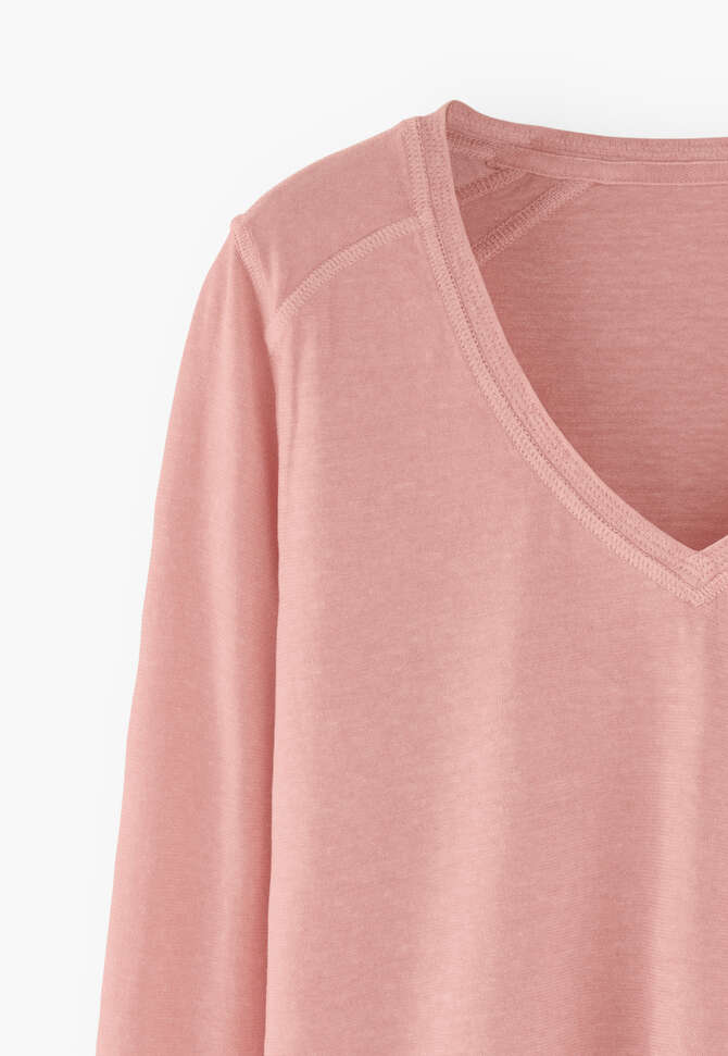 Oberteil mit V-Ausschnitt, Pfirsichrosa, completeTheLook
