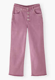 Jeans mit geradem Bein und ausgelassenem Saum, Helles Orchideenrosa, webstill