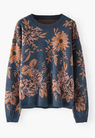 Jacquard-Pullover, Indigo/Ingwer, webstill