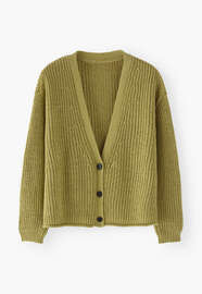 Cardigan mit V-Ausschnitt, Limette, webstill
