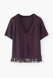 Pullover mit V-Ausschnitt, Aubergine, webstill