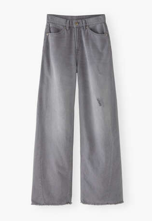 Mittelhoch taillierte Jeans mit weitem Bein, Dunkles Grau, webstill