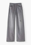 Mittelhoch taillierte Jeans mit weitem Bein, Dunkles Grau, webstill