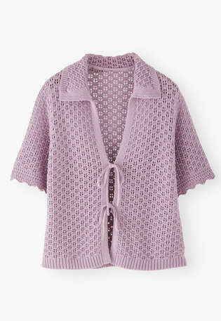 Vorne gebundener Pullover, Zartes Lavendel, webstill