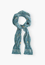 Bedruckter Schal, Aquamarin/Honig, webstill