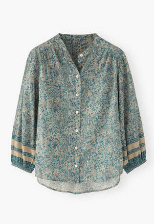 Boyfriend-Hemd mit Print, Blau/Stein, webstill