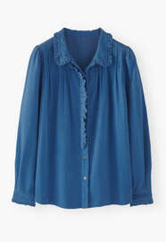 Faltenbluse aus Cord, Kobalt, webstill