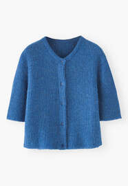 Kurz&auml;rmeliger Cardigan, K&ouml;nigsblau, webstill