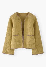 Steppjacke mit G&auml;nsebl&uuml;mchen, Oliv, webstill