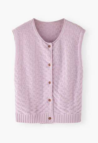 &Auml;rmelloser Pullover mit Korbmuster, Rosa Flieder, webstill