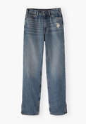 Jeans mit geschlitztem Saum, Marineblau, webstill
