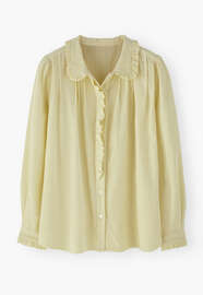 Faltenbluse aus Cord, Buttergelb, webstill