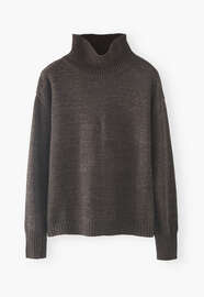 Pullover mit hohem Kragen, Kohlschwarz, webstill