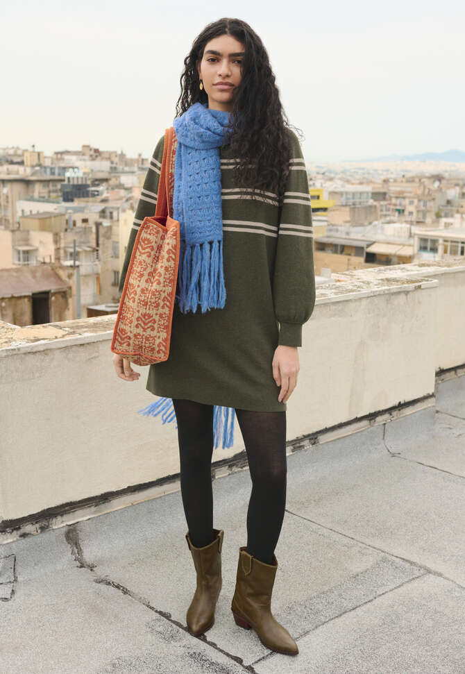 Streifenkleid, Oliv/Ecru, completeTheLook