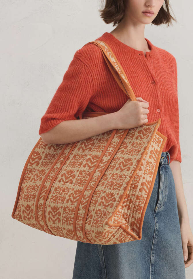 Bedruckte Stepptasche, Orange/Lohbraun, completeTheLook