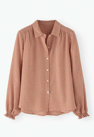 Karierte Bluse, Chili/Ecru, webstill