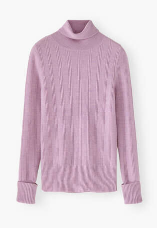 Rollkragenpullover, Mauverosa, webstill