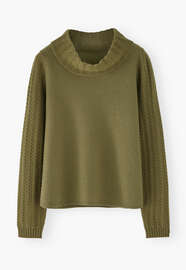 Pullover mit Strickmusterdetails, Oliv, webstill