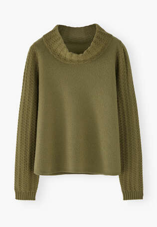 Pullover mit Strickmusterdetails, Oliv, webstill