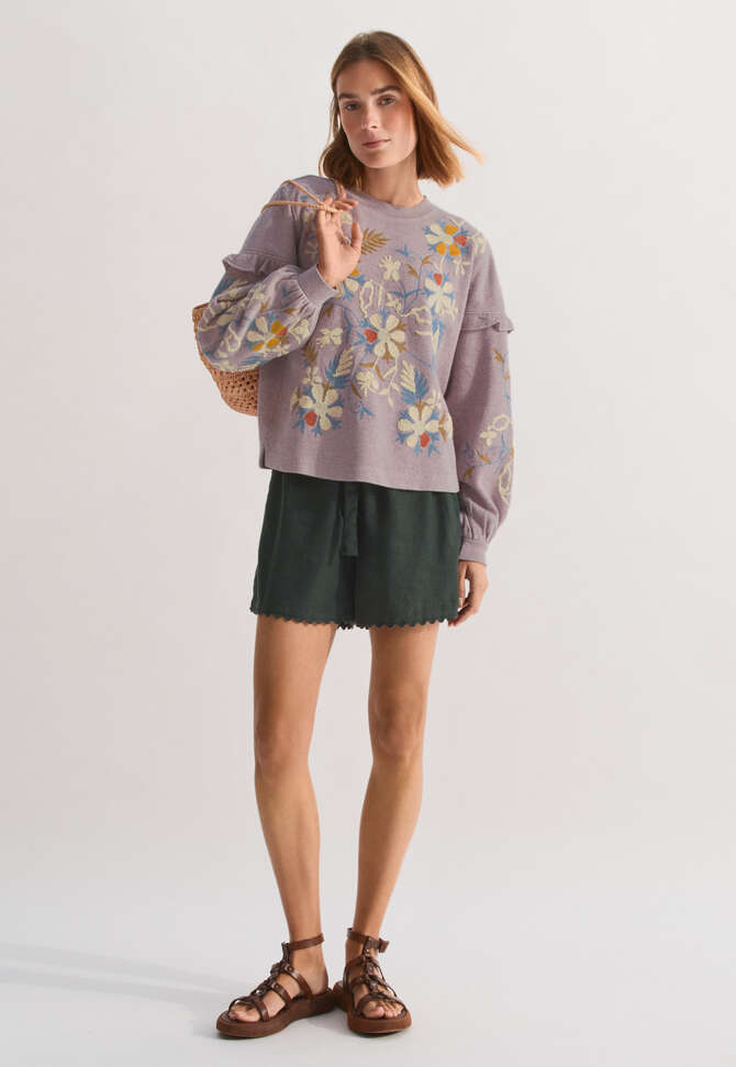 Besticktes Sweatshirt, Lavendelgrau, completeTheLook