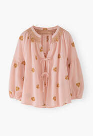 Bluse aus geklipptem Jacquard, Rouge, webstill