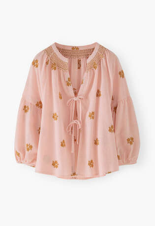 Bluse aus geklipptem Jacquard, Rouge, webstill