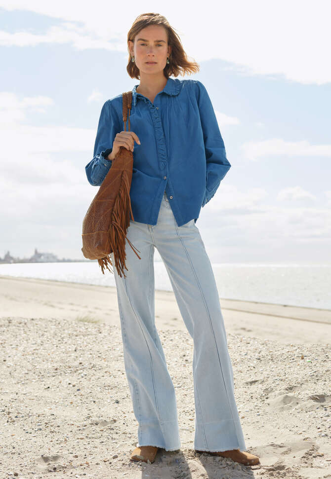 Faltenbluse aus Cord, Kobalt, completeTheLook