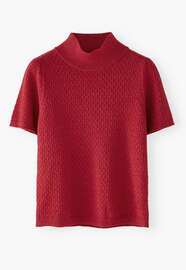 Pointelle-Pullover, Scharlachrot, webstill