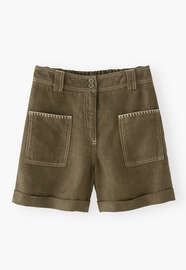 Shorts mit aufgesetzten Taschen, Dunkles Khaki, webstill