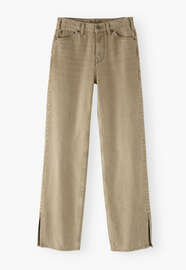 Jeans mit geteiltem Saum, Olivgrau, webstill