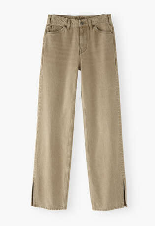 Jeans mit geteiltem Saum, Olivgrau, webstill