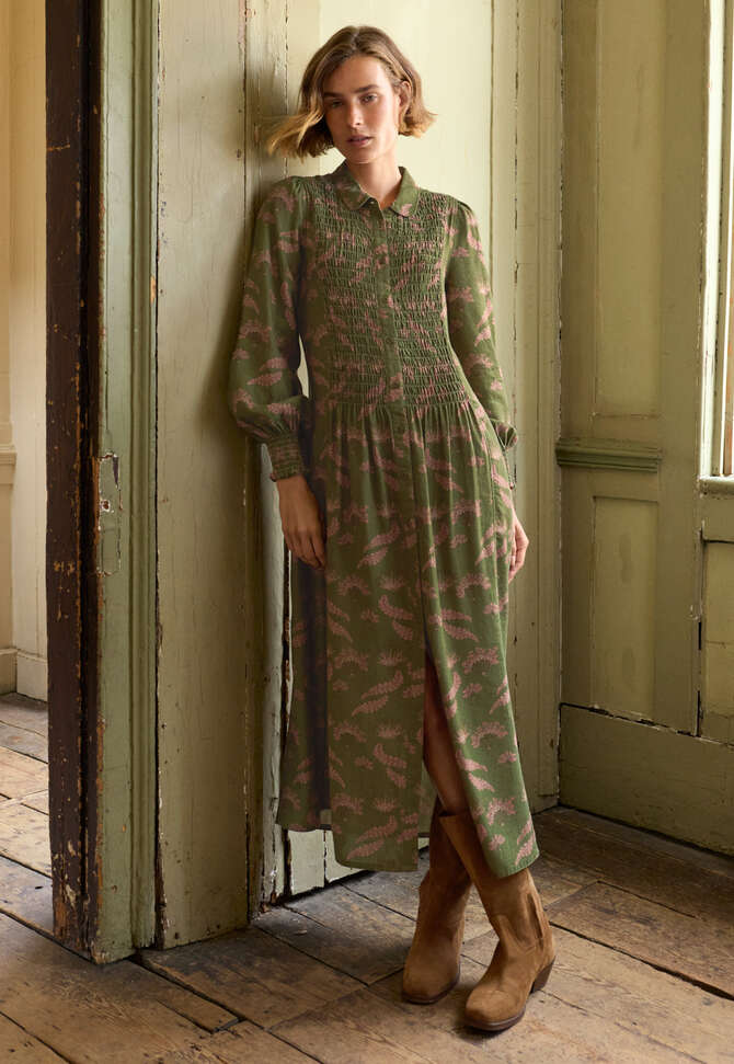 Print-Kleid, Warmes Oliv, completeTheLook