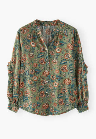 Fil Coup&eacute;-Bluse mit Print, Oliv/Scharlachrot, webstill