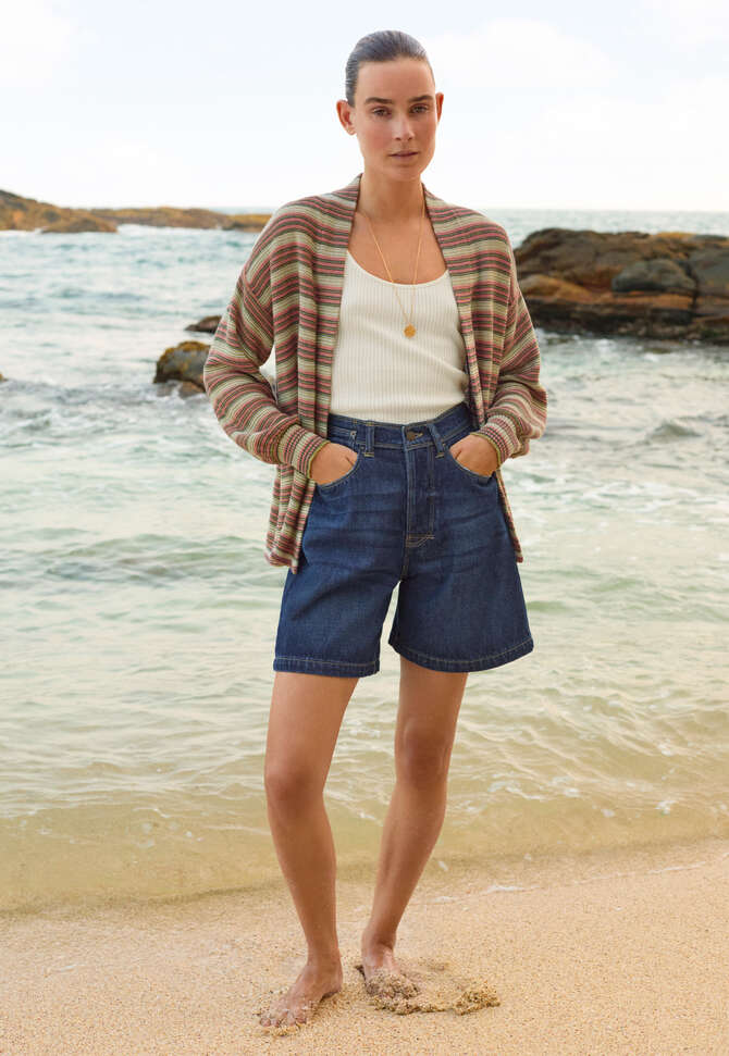 Gestreifter Cardigan, Oliv/Ros&eacute;, completeTheLook