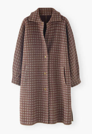 Karierte Jacke, Taupe/Burgunder, webstill