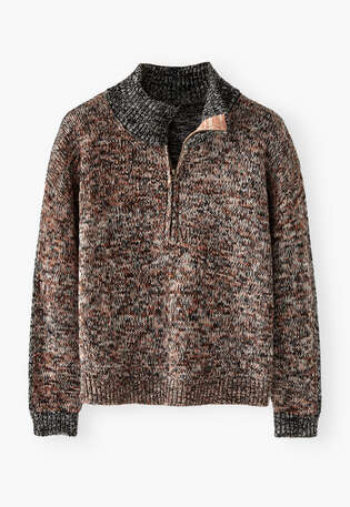 Pullover mit Rei&szlig;verschluss, Chili/Schwarz, webstill
