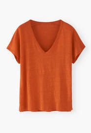 V-Ausschnitt-T-Shirt, Flammendes Orange, webstill