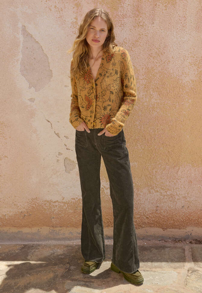 Bedruckter Cardigan, Goldgelb, completeTheLook