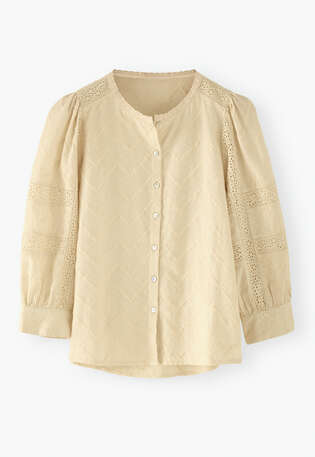 Schiffli-Bluse, Zartes Gelb, webstill