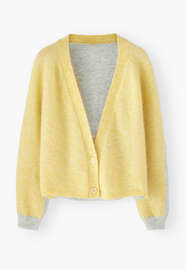 Cardigan mit V-Ausschnitt, Zitrone/Grau, webstill