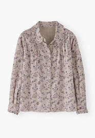 Bedruckte Faltenbluse, Perlgrau, webstill