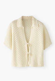 Vorne gebundener Pullover, Elfenbein, webstill