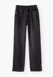 Jeans mit geschlitztem Saum, Gewaschenes Schwarz, webstill