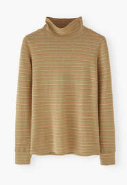 Gestreifter Rollkragenpullover, Salbei/Flamme, webstill